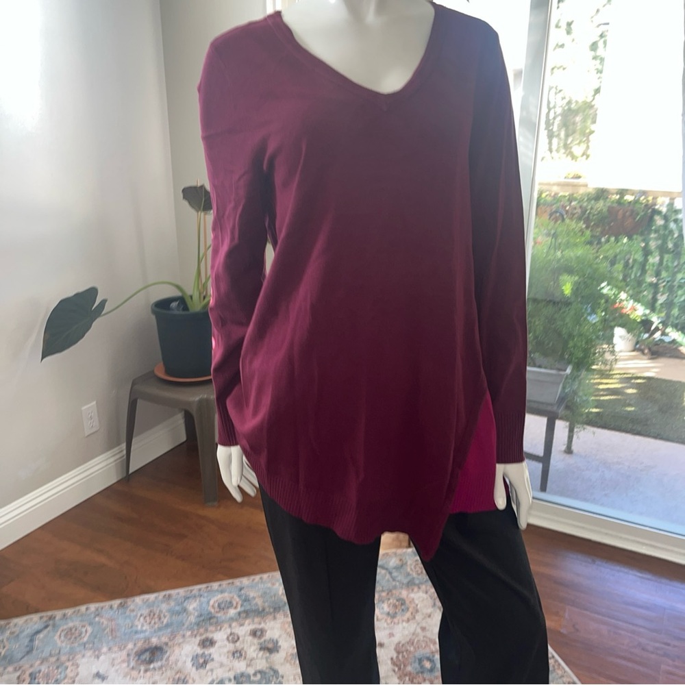 Chico's Red Asymmetrical Long Sleeve Tunic